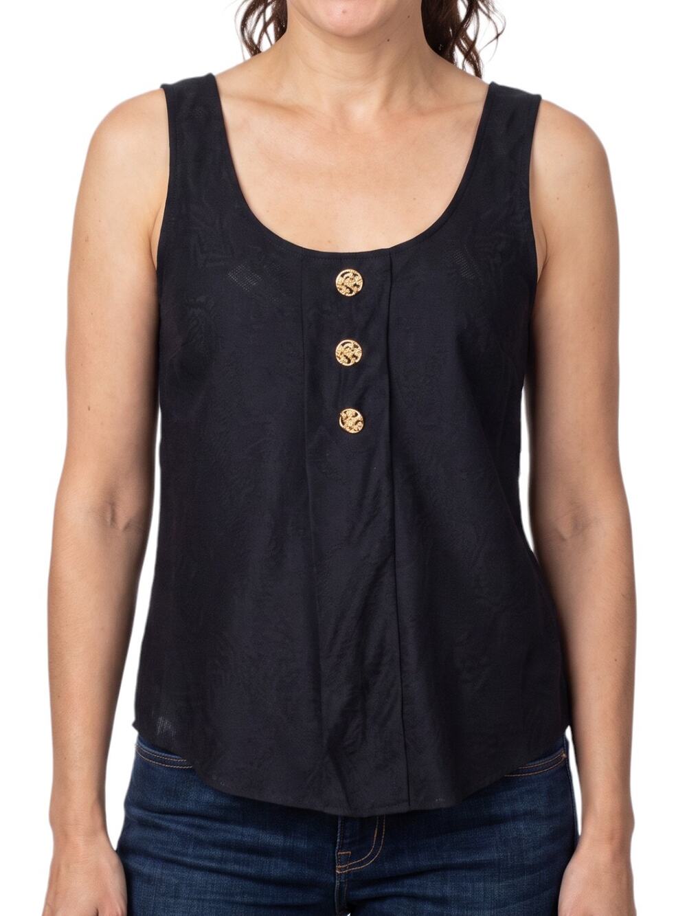 Vintage Lucie Ann 2 Black Tank Top Gold Buttons 100% Cotton 34